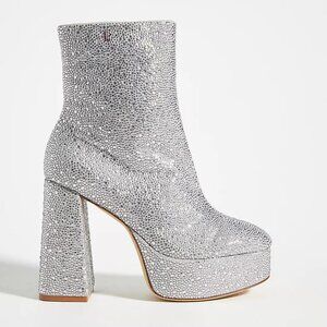NEW Larroude Size 11 Women's Dolly Crystal Platform Boots - Light Gray/ Silver